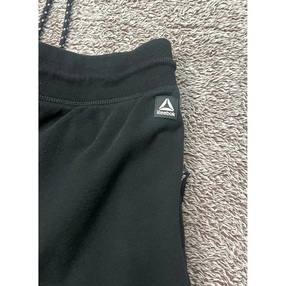 Reebok Mens S Black Fleece Jogger Sweatpants Zipper Pockets Tapered Athletic